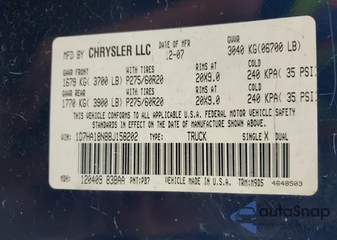 2008 Dodge Ram 1500 Slt from USA, damaged, VIN 1D7HA18N88J158202